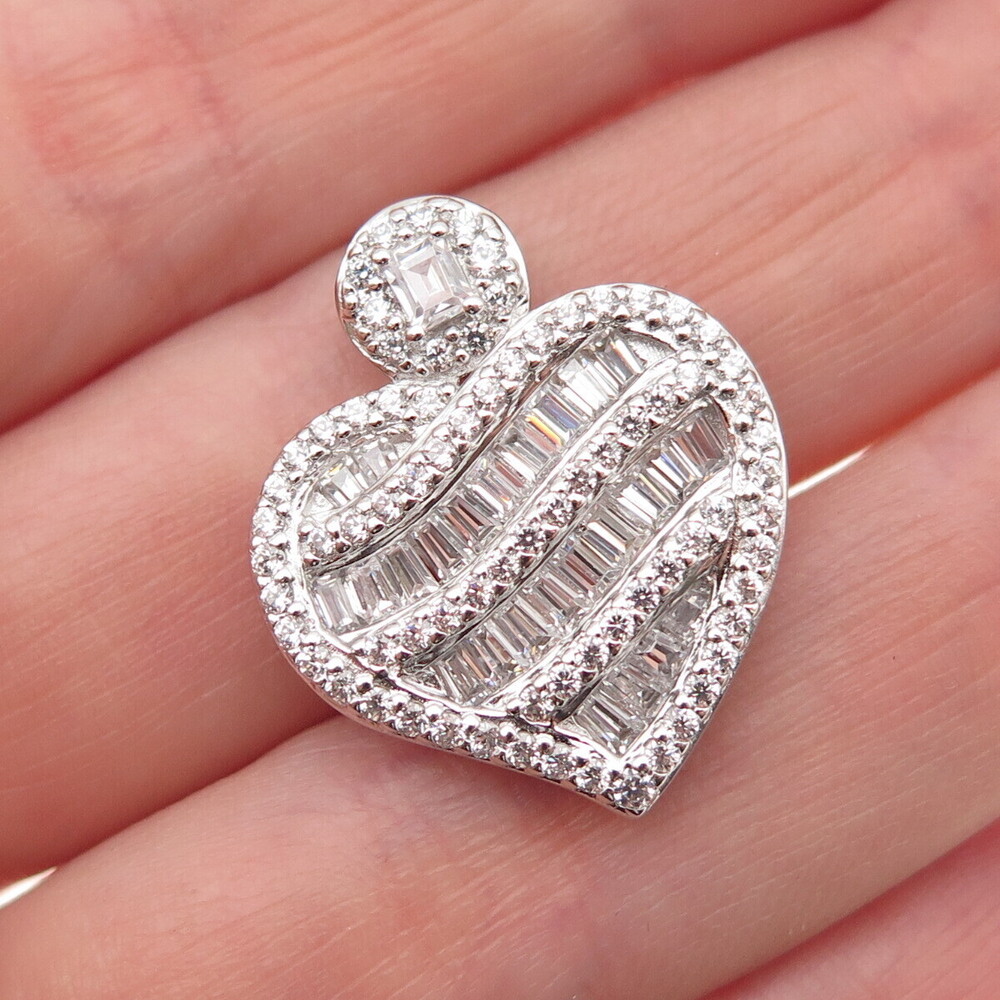 VANNA K 925 Sterling Silver Blue & White C Z Heart Slide Charm Pendant